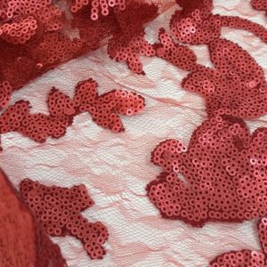 Tul seda Bordado Lentejuelas rojo