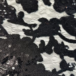 Tul seda Bordado Lentejuelas negro